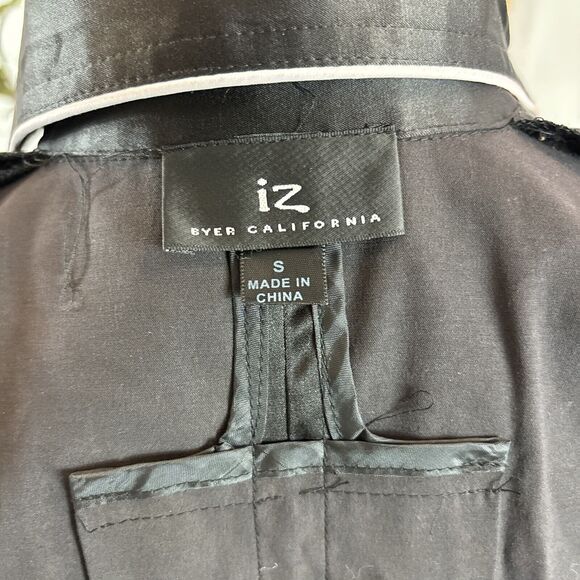 iz Byer California Black Trench Jacket S Padded Shoulder Pockets Button Front - Picture 9 of 14